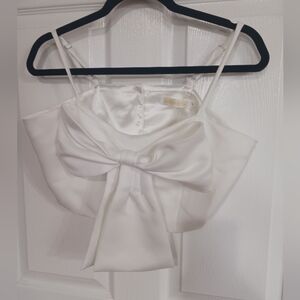 TWO TWIN STYLE White Satin BOW CROP TOP SIZE large croquet fairy party event